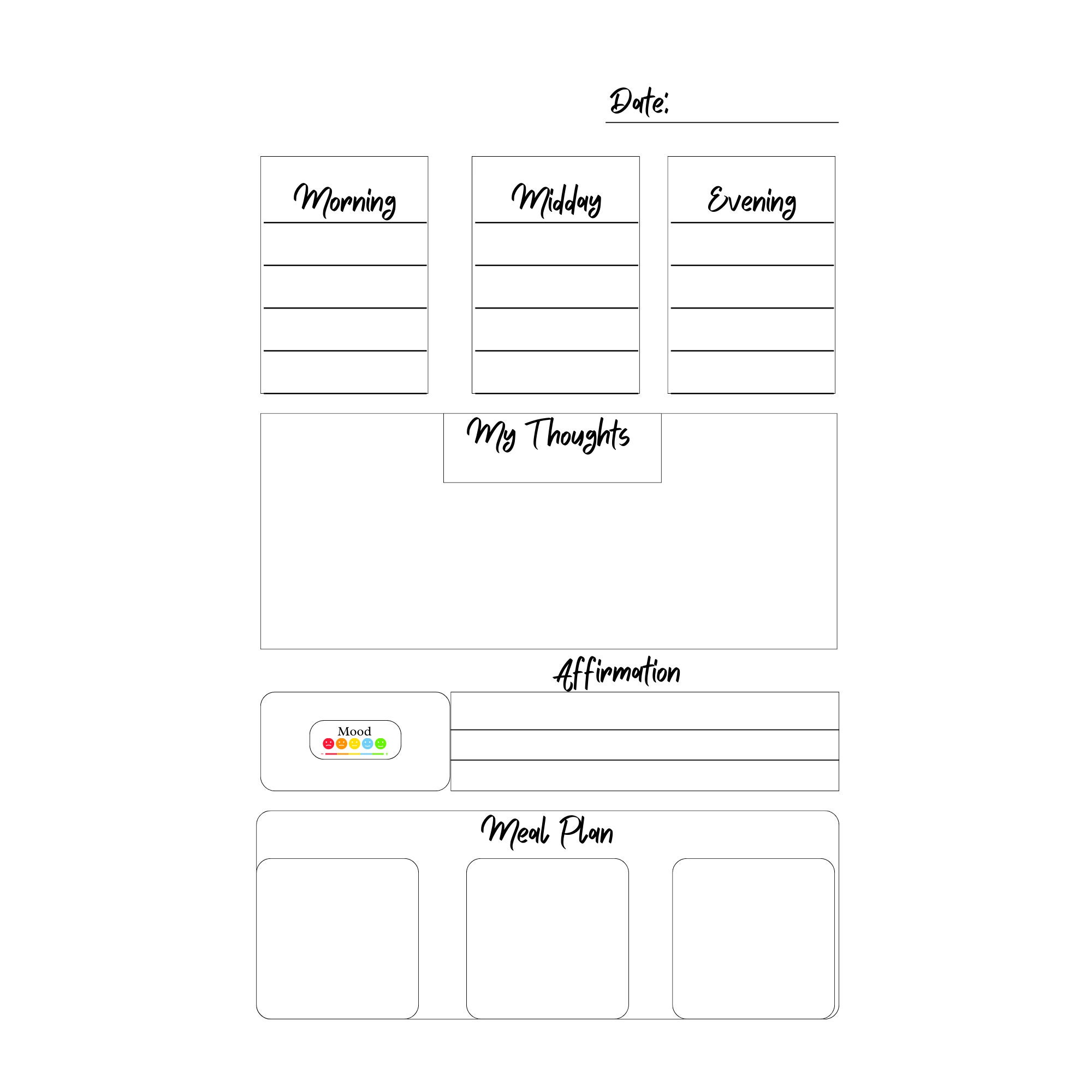 1 Page Daily Planner Printable Mood Tracker W Journal Daily 