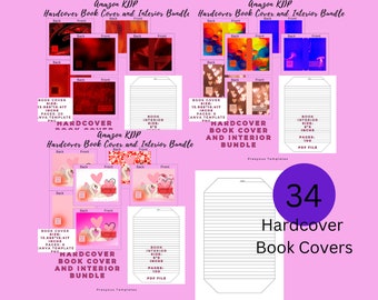 Amazon KDP Hardcover Ultimate Book Cover Bundle, 34 Book Cover Canva Templates,  College Rule KDP Interior 6*9 Inches