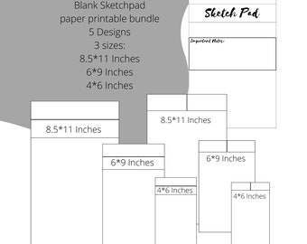 Sketch Pad Page Printable,  Blank Sketchpad Printable bundle 5 Designs 3 sizes: 8.5*11 Inches 6*9 Inches 4*6 Inches