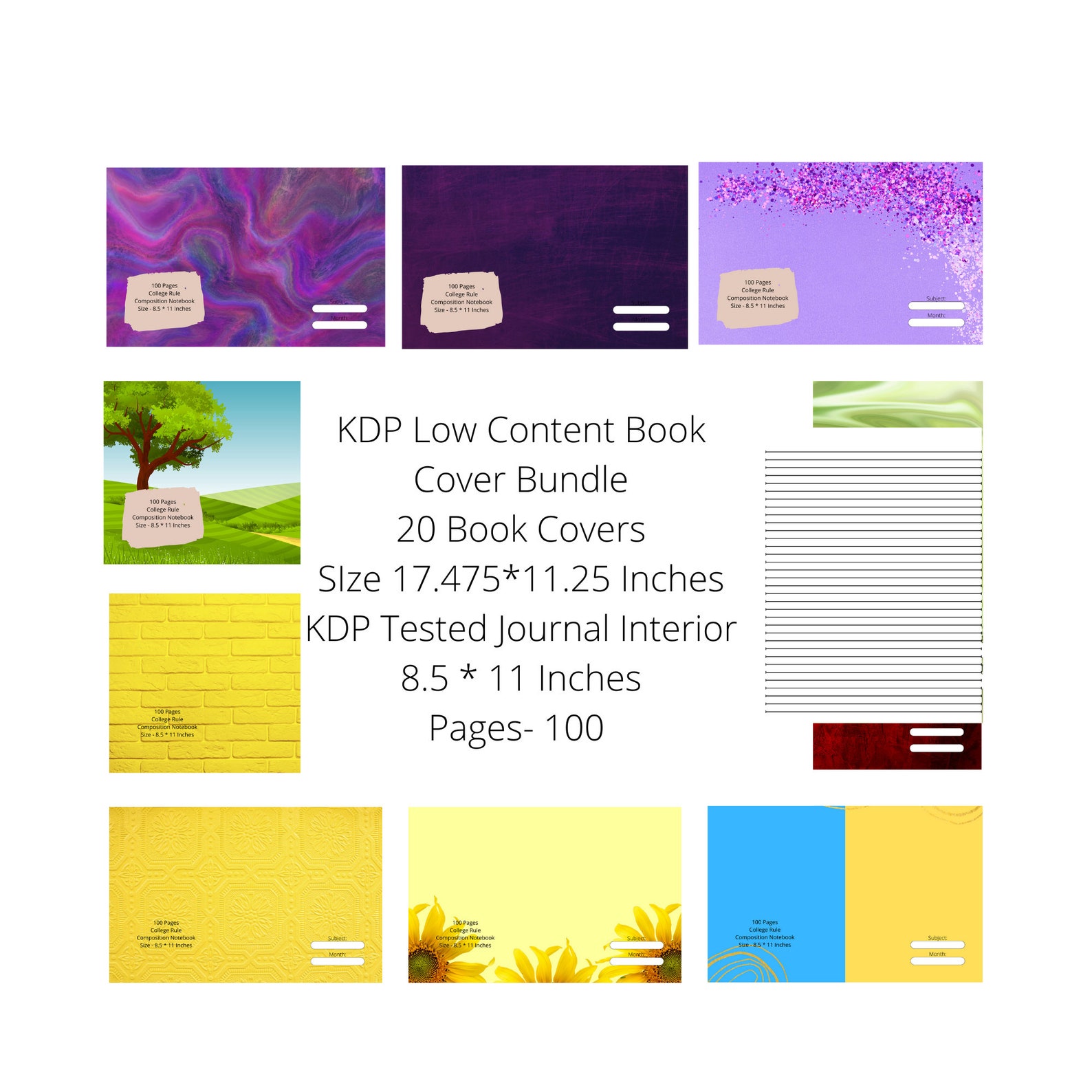 KDP Journal Interior Bundle 20 Cover Pages Included KDP Etsy