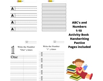 80 Page Alphabet Coloring Pages and Number 1-10 Activity Pages,  Handwriting Practice Pages,  Homeschool Printable Curriculum