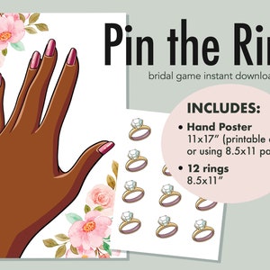 Black Skin Pin the Ring on the Finger Bridal Shower Engagement Party Game, Printable Pin the Diamond, Floral Party Shower Bridal Ring Game