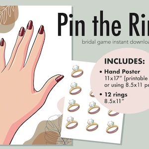 Light Skin Pin the Ring on the Finger Bridal Shower Engagement Party Game, Printable Pin the Diamond, Print at Home Monstera Leaf Party Game