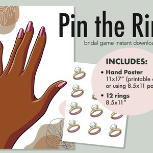 Black Skin Pin the Ring on the Finger Bridal Shower Engagement Party Game, Printable Pin the Diamond, Print at Home Game for Bridal Shower