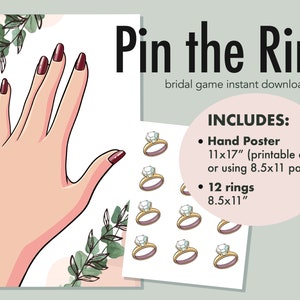 Plant Pin the Ring Bridal Shower Engagement Bachelorette Party Game Printable Pin the Diamond Pink Party Shower Bridal Ring Game Light Skin