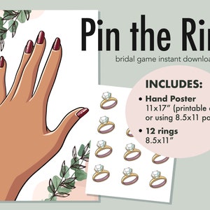 Tan Skin Pin the Ring on the Finger Bridal Shower Engagement Party Game, Printable Pin the Diamond, Plant Party Shower Bridal Ring Game