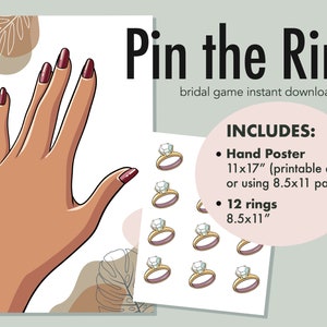 Tan Skin Pin the Ring on the Finger Bridal Shower Engagement Party Game, Printable Pin the Diamond, Print at Home Monstera Leaf Party Game