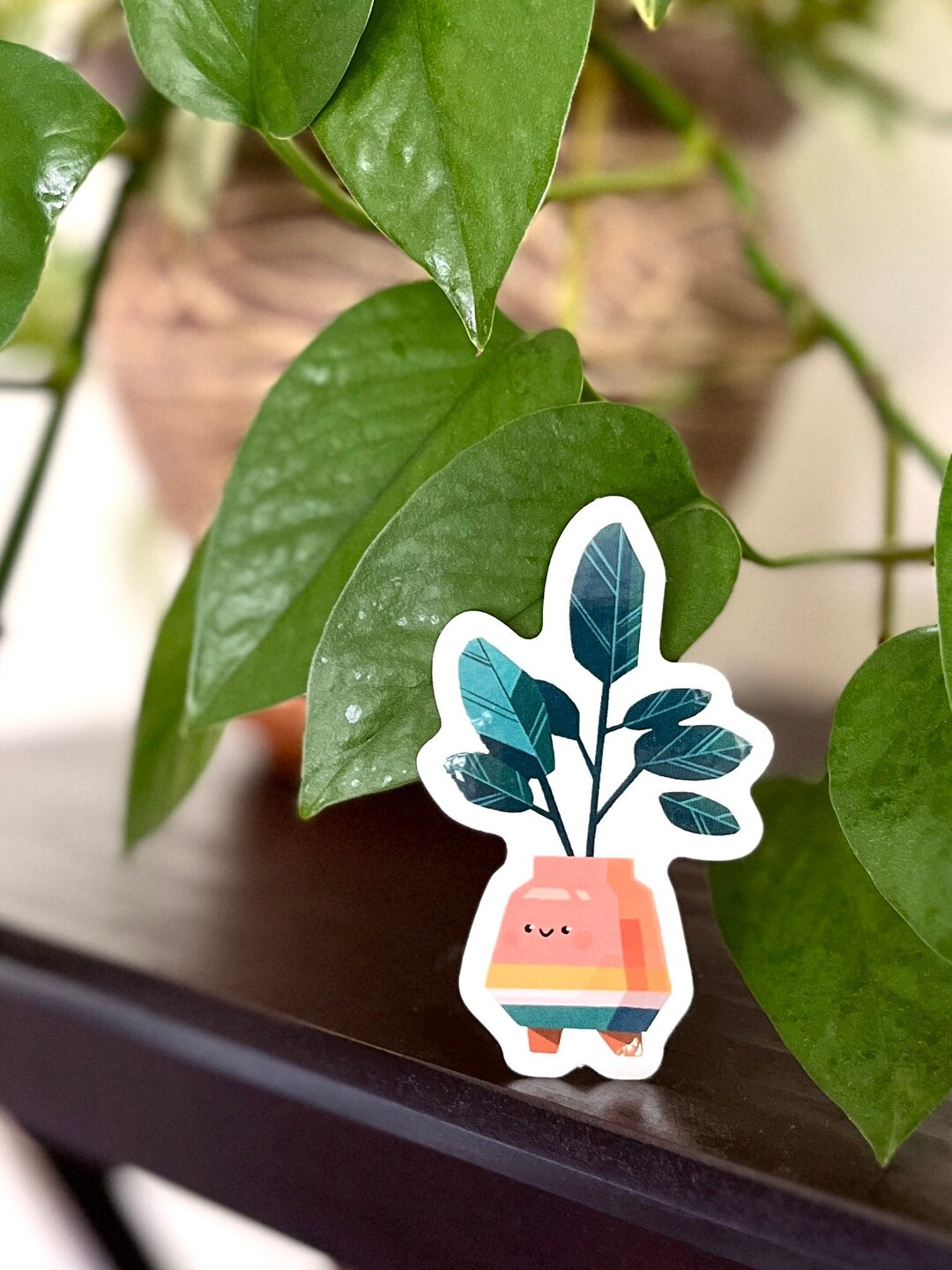 Plant Sticker Clear Cute Laptop Decal, Vinyl Waterproof Sticker Happy