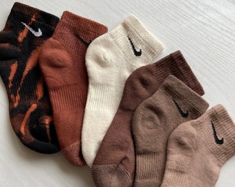 Custom Dyed Nike Ankle Socks - Fall Neutral Colors / Coffee Pack