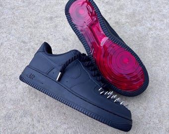 Custom Nike Air Force Low Spiked Matte Black With Red