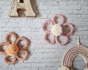 Flower Wall Decor, Macrame Wall Hanging, Boho Home Decor, Nursery Decor, Kids Gift, Baby Shower, New Home Gifts, Mother's Day, Fuzzy Flower
