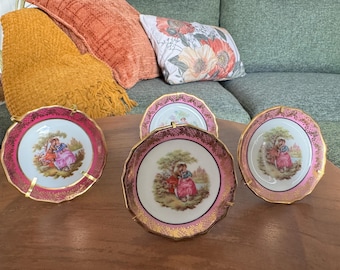 Vintage Limoges Mini Cabinet Plate — Choose light or dark pink — Romantic Courting Scene