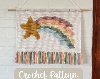 Shooting Star Wall Hanging Crochet Pattern-Digital Download-Nursery Rainbow Star Wall Hanging Pattern-Falling Star Crochet Tapestry Pattern