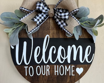 Welcome Sign | Wood Round Door Hanger | Personalized Wood Sign | Wood Round | Last Name Sign | Custom Name Sign