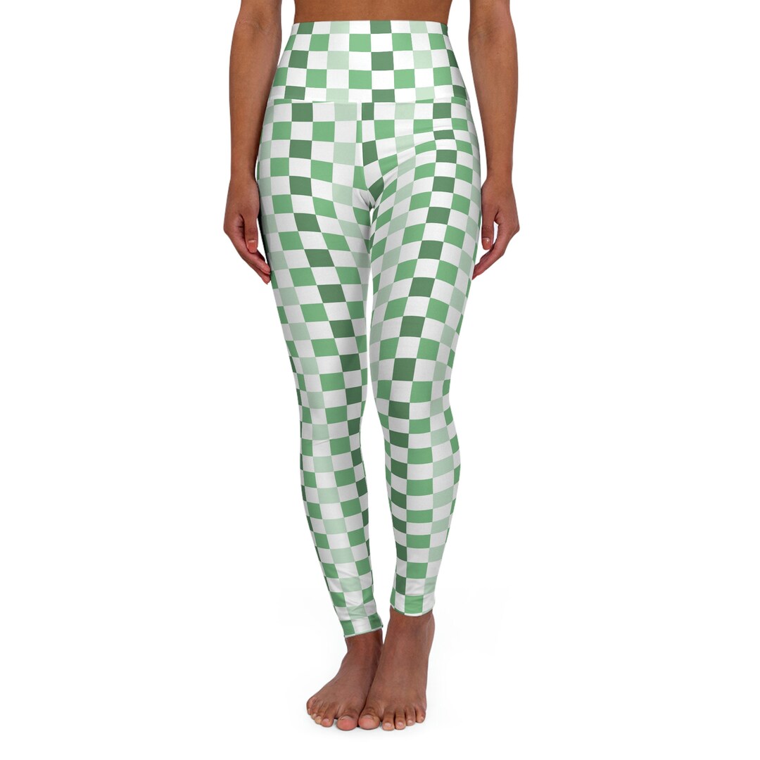 Green and White Checkered Pattern High Waisted Yoga Leggings - Etsy