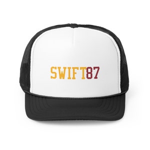 Football Swift Kelce 87 Burgundy and Yellow Tall Trucker Caps