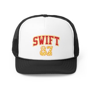 Kansas City Swift Kelce 87 White and Yellow Stars Chiefs Tall Trucker Caps