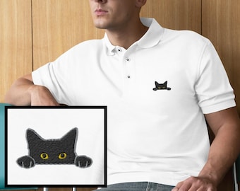Black Cat Polo Shirt, Black Cat Gifts, Cat Dad, Men's Cat T Shirt Gift, Funny Cat Halloween Shirt, Pet Shirt, Cat Shirt Gift For Him