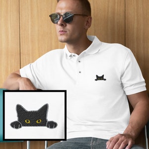 Black Cat Polo Shirt, Black Cat Gifts, Cat Dad, Men's Cat T Shirt Gift, Funny Cat Halloween Shirt, Pet Shirt, Cat Shirt Gift For Him
