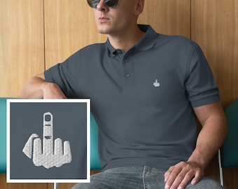 Funny Middle Finger Golf Polo Shirt; Flip the Bird Golf Polo Shirt; Sarcastic Mens Shirt; Funny Husband Boyfriend Gift; Inappropriate Shirt