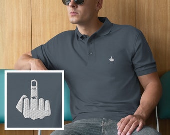 Funny Middle Finger Golf Polo Shirt; Flip the Bird Golf Polo Shirt; Sarcastic Mens Shirt; Funny Husband Boyfriend Gift; Inappropriate Shirt