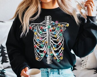 Christmas Lights Skeleton Sweater, Xmas Skeleton Sweatshirt, Merry Christmas Skull Shirt, Christmas Crewneck Sweat Shirt, Dead Inside