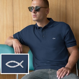 Jesus Fish Polo Shirt, Christian Golf Shirt, Icthus Shirt, Religious Shirt for Men, Mens Jesus Fish Shirt, Christianity Faith Shirt