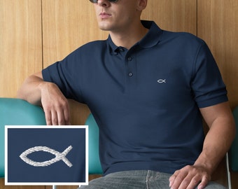 Jesus Fish Polo Shirt, Christian Golf Shirt, Icthus Shirt, Religious Shirt for Men, Mens Jesus Fish Shirt, Christianity Faith Shirt