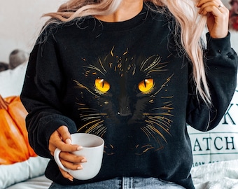 Black Cat Halloween Sweatshirt, Funny Black Cat Shirt, Cat Lover Shirt, Cute Cat Halloween Sweater, Cat Shirt for Women, Black Cat Gift