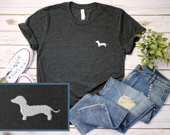 Dachshund T-Shirt, Embroidered Doxie Tee, Cute Wiener Dog Shirt, Doxie Mom Shirt, Dachshund Dog Lover Gift, Dog Mom Shirt Gift, Doxie Lover