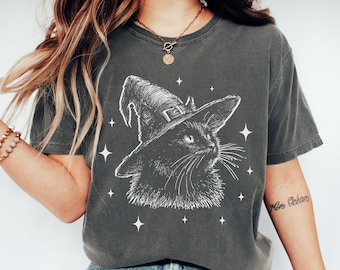 Cat Halloween Shirt, Spooky Cat Tshirt, Cute Kitty T-Shirt, Gift for Cat Owner Lover, Cat Mom Tee, Witchy Shirt, Black Cat Silhouette Tee