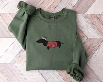 Dachshund Christmas Sweatshirt, Christmas Dog Shirt, Doxie Mom Shirt, Dog Owner Christmas Gift, Dachshund Xmas Shirt, Embroidered Doxie Gift