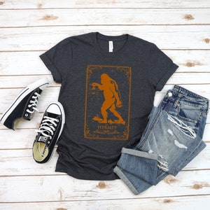 The Hermit Bigfoot Shirt, Sasquatch Tarot Card Shirt, Mystical Bigfoot Hunter Gift, Bigfoot Lover Shirt, Witchy Cottagecore Goblincore Tee