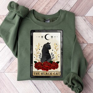 Sweat-shirt tarot chat noir, cadeau pull pour amoureux des chats, sweat-shirt carte de tarot, cadeau maman chat, chemise femme chat, vêtements Cottagecore goblincore