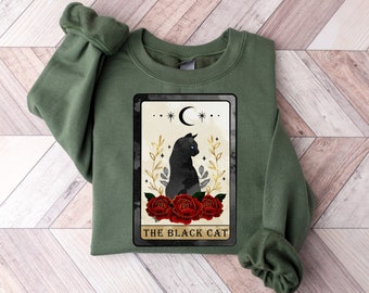 Felpa Tarocchi Gatto Nero, Regalo Maglione Amante dei Gatti, Camicia Felpata con Tarocchi, Regalo Mamma Gatto, Camicia Cat Lady, Abbigliamento Cottagecore Goblincore