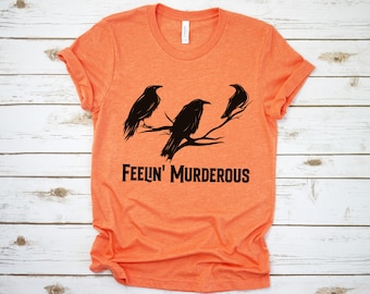 Funny Crow Halloween T-Shirt, Murder of Crows Shirt, Murderous Birds Tee, Funny Birdwatching Shirt Gift for Bird Lover, Spooky Fall Shirts