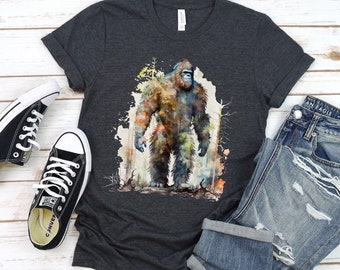 Bigfoot T-Shirt, Watercolor Bigfoot Tee, Sasquatch Shirt for Men, Bigfoot Lover Gift, Bigfoot Hunter, Outdoorsman Camping Hiking Shirt Gift