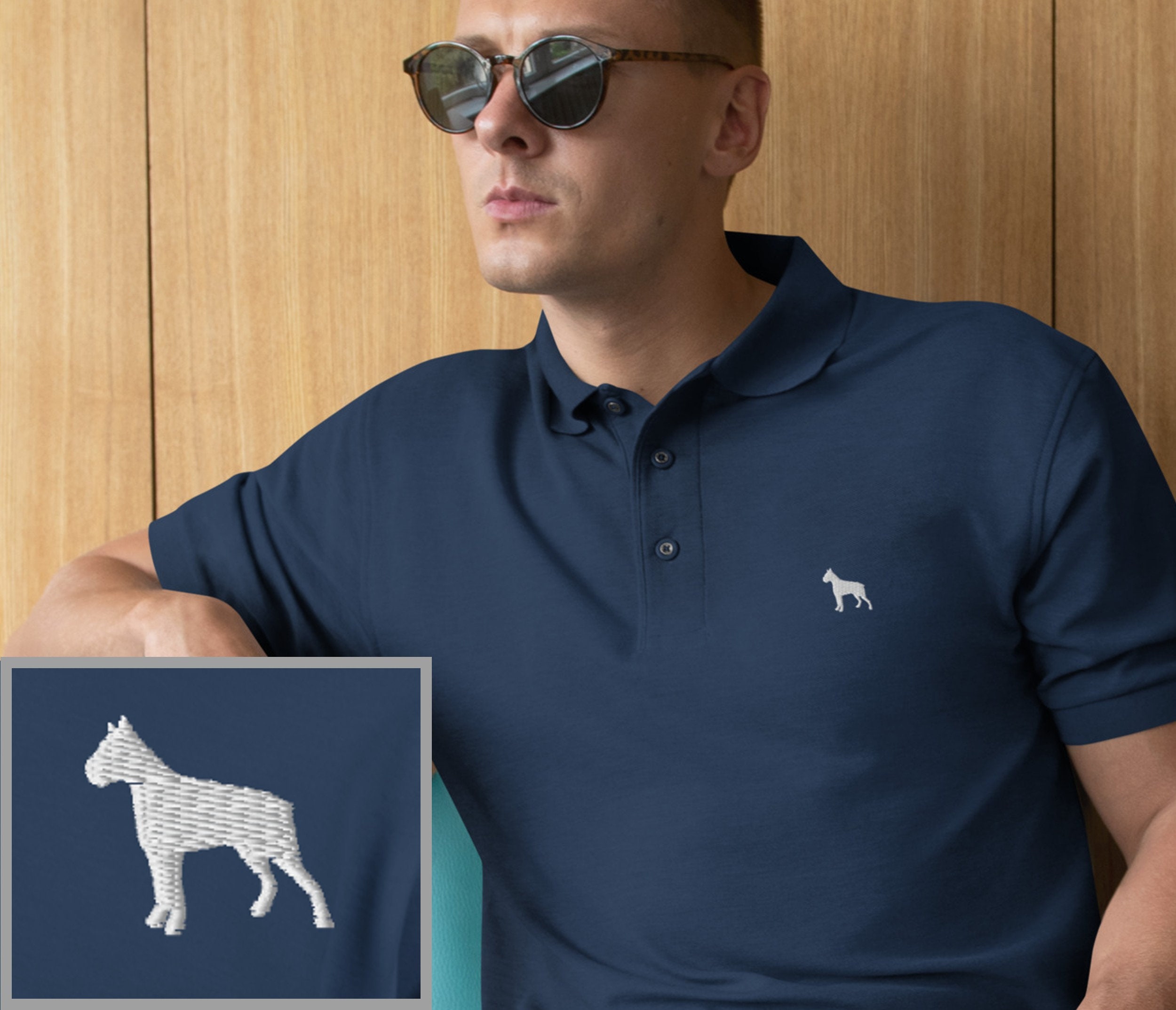 Boxer Dog Embroidered Contrast Polo Shirt