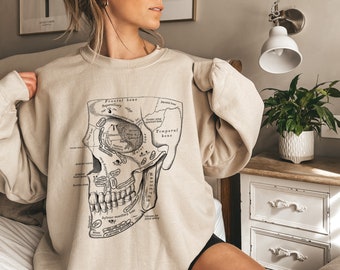 Anatomical Skull Sweatshirt, Vintage Skeleton Sweater, Doctor Neurology Gift, Anatomy Gift Shirt, Biologist Archaeologist Sweat Shirt Gift