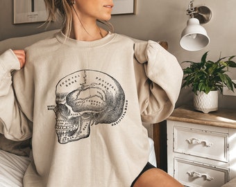 Vintage Skull Sweater, Anatomical Skull Neurology, Doctor Surgeon Neurologist Gift, Halloween Vintage Sweatshirt, Vintage Halloween Decor