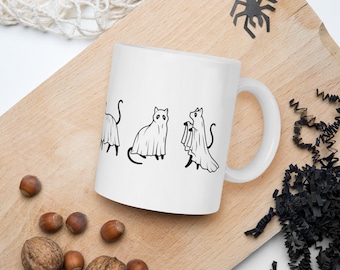 Halloween Coffee Mug; Black Cat Coffee Mug; Ghost Cats Coffee Mug; Spooky Mug; Cute Animal Coffee Mug; Cute Halloween Cats Mug; Coffee Gift