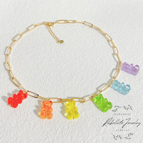 Miniature Gummy Bear Chain Necklace | Teddy Bear Necklace | Trendy Necklace | Playful Candy Necklace | Gift or Her | Birthday Gift Gen V