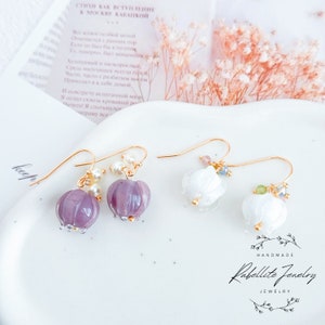 Lily of the valley Dangle Earrings, Flower Dangles, Purple Flower Earrings, Elegant Earrings, Cottagecore Earrings, Danity Jewelry, Fairy