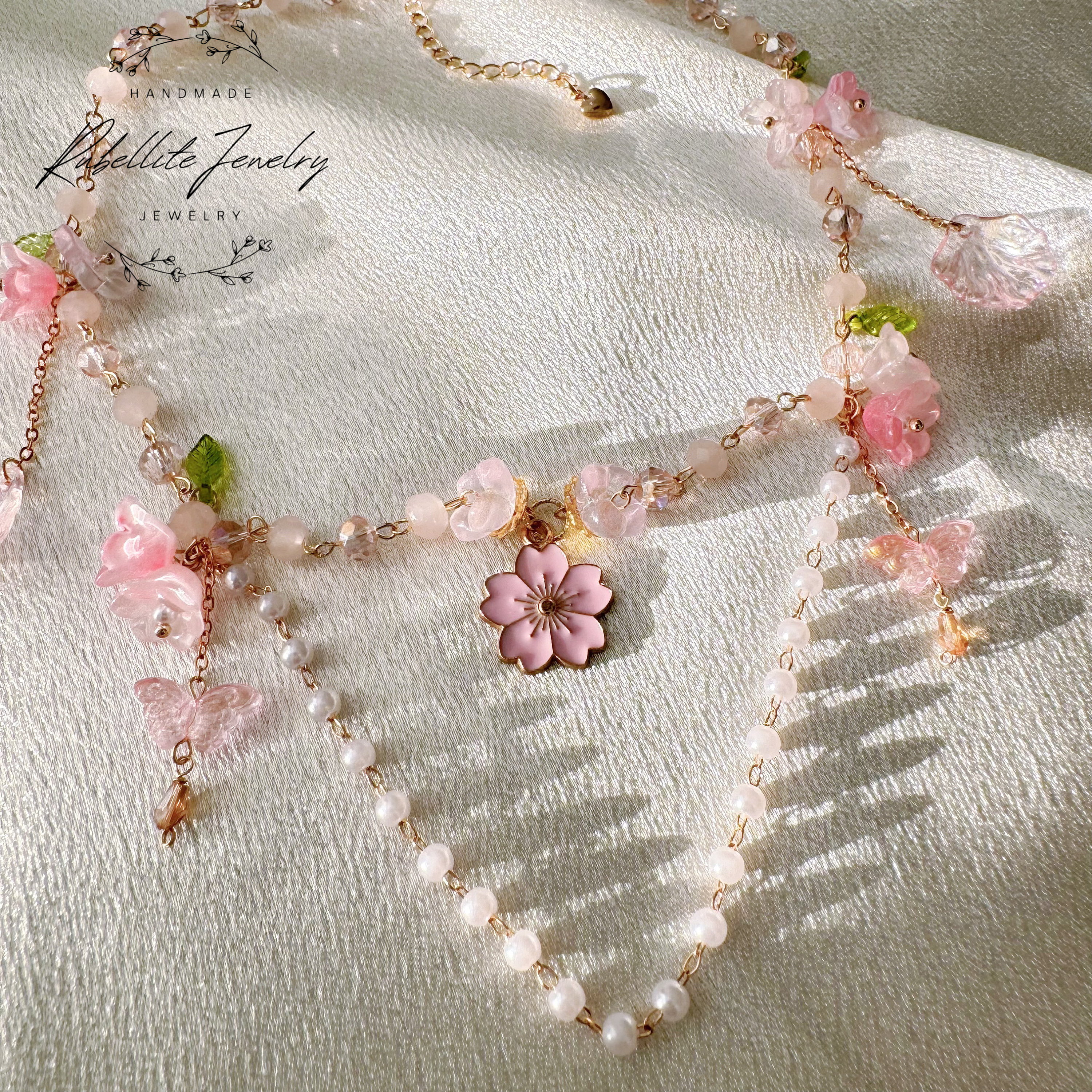 Cherry Blossom Necklace, Pink Sakura Necklace, Dreamy Bridal