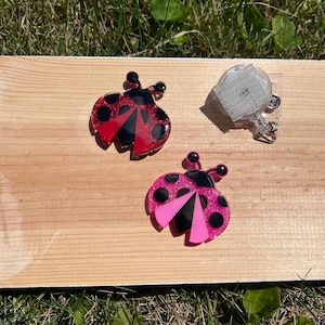 Porta badge coccinella intercambiabile, porta badge coccinella carina, porta badge coccinella rosa, porta badge coccinella rossa