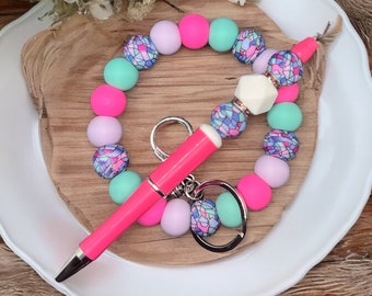 Stained Glass Silicone Bead Wristlet & Pen Set