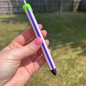 Spooky Vibes Glitter Pen, Green, Purple & Black Striped Resin Pen, Halloween Pen, Injoy Pen Gift, Gel Pen