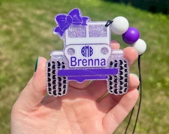 Off Road with Bow Car Charm, Customize Off Road Car Charm, Personalized Car Charm, Acrylic Rear View Mirror Charm