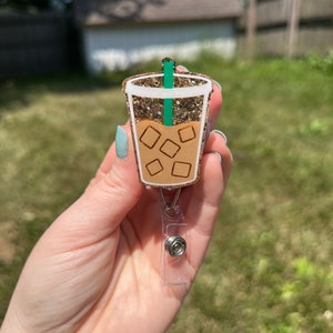 Iced Coffee Badge Reel, Interchangeable badge reels, Coffee Lover Badge Reel