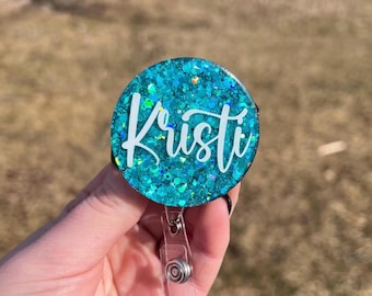 Personalized Glitter Name Badge Reel: Interchangeable Monogram Tag